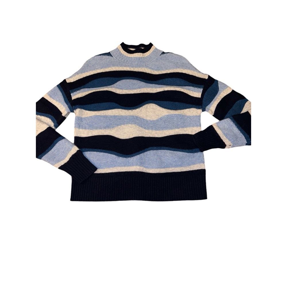 Pure Cashmere Crew Neck Jumper Sweater Abstract Blue Women's Size M Coastal